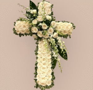 Ivory Rose Cross with Cascading Center