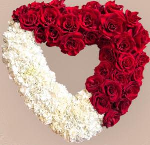 Red Rose and White Hydrangea Heart
