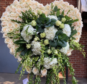 Ivory Rose Heart with Green Accents