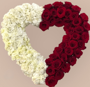 Deep Red Rose and White Hydrangea Heart