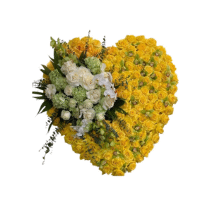 Yellow Rose Heart with White and Green Accents