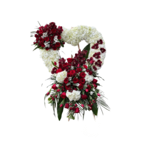 White Hydrangea Heart with Red Rose and Orchid Accents