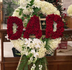 Elegants White Wreath with Orchid Accents and Custom Tribute Test