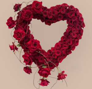 Red Rose Heart with Cascading Rose Accents