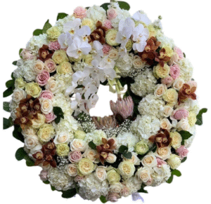 Blush and Cream Rose Wreath with White Orchid Accents