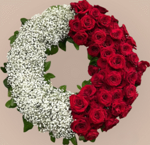 Red Rose and Baby’s Breath Wreath