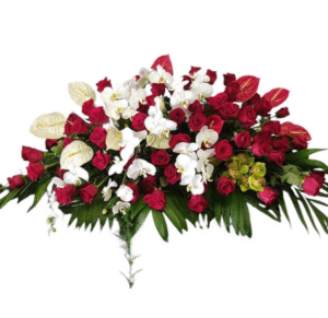 Red Rose and White Orchid Casket Spray